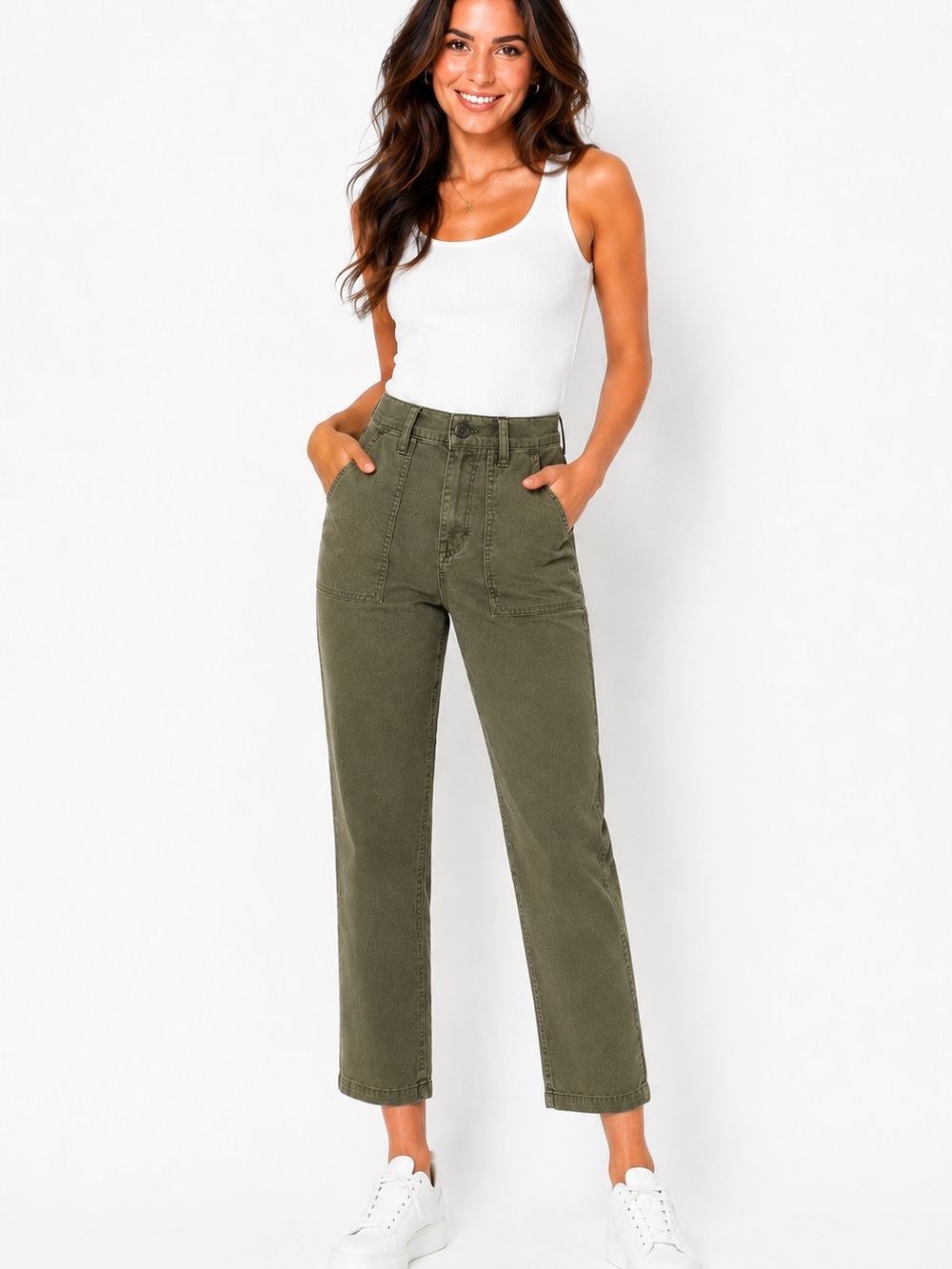 Madewell Womens 23 Olive Utility Straight Leg Crop Pants